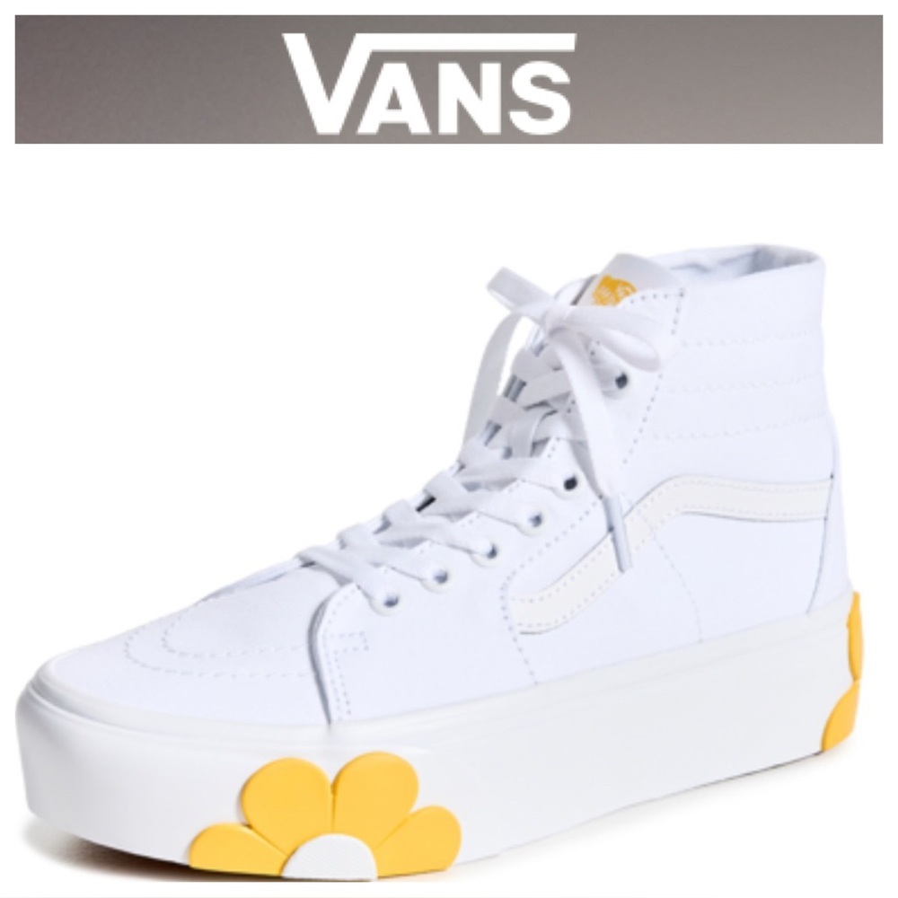 Vans White High-Top Sneakers with Yellow Daisy Accents